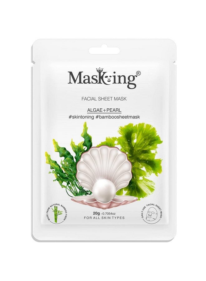 MasKing Bamboo Facial Sheet Mask of Algae & Pearl for Skin Toning Ideal for Women & Men, 20ml each (Pack of 4) - Image 3