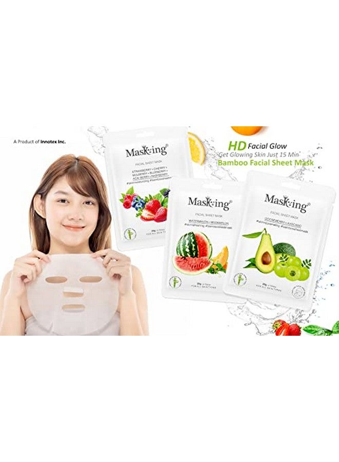 MasKing Bamboo Facial Sheet Mask of Algae & Pearl for Skin Toning Ideal for Women & Men, 20ml each (Pack of 4) - Image 4