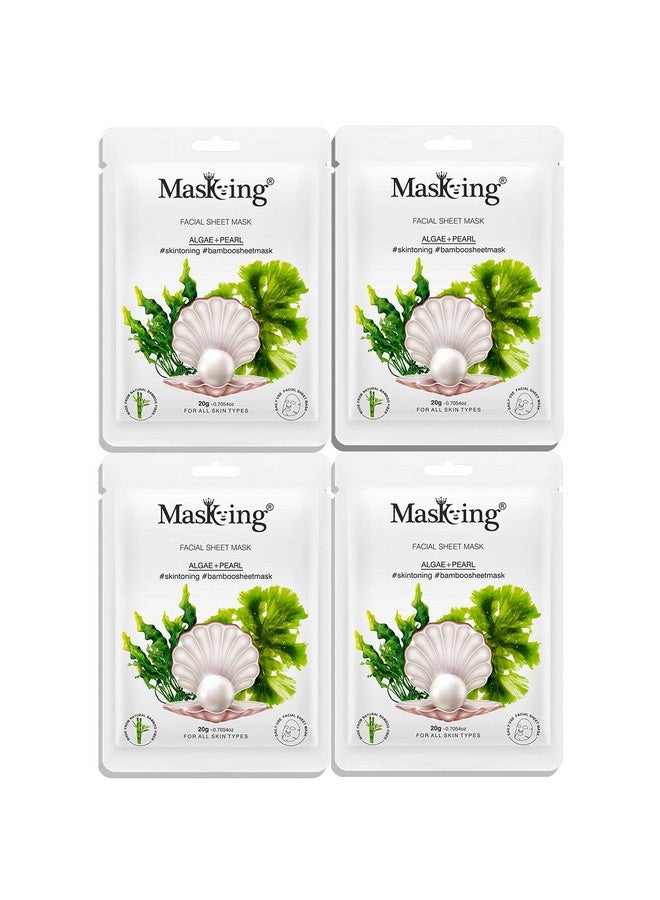 MasKing Bamboo Facial Sheet Mask of Algae & Pearl for Skin Toning Ideal for Women & Men, 20ml each (Pack of 4) - Image 1