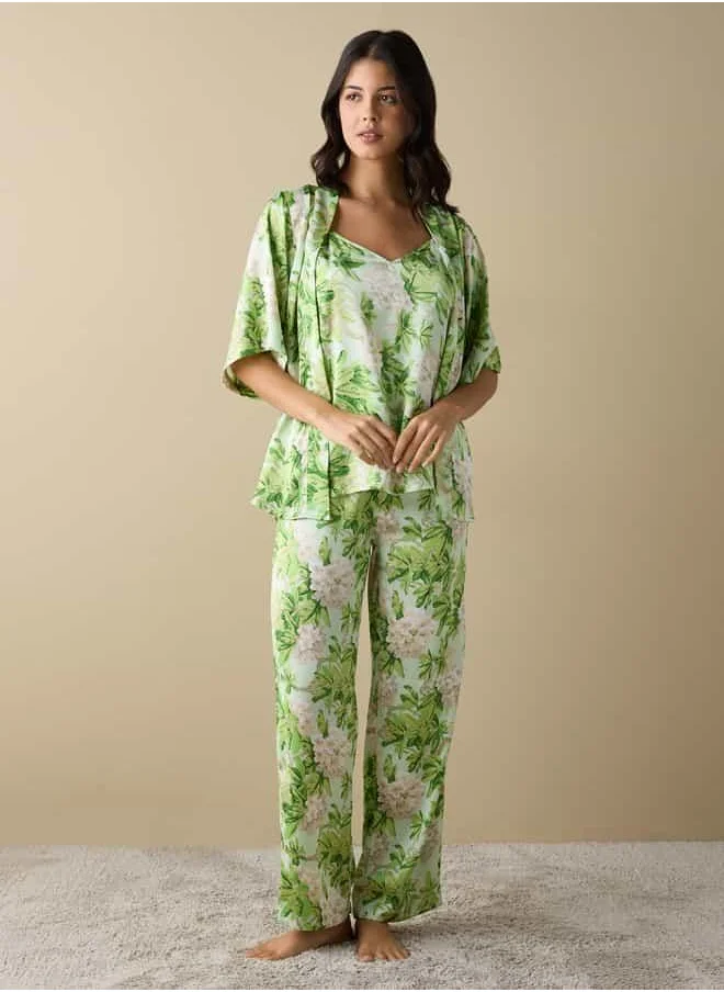 فاف All-Over Floral Print Top with Robe and Pyjamas