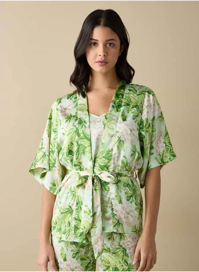 فاف All-Over Floral Print Top with Robe and Pyjamas