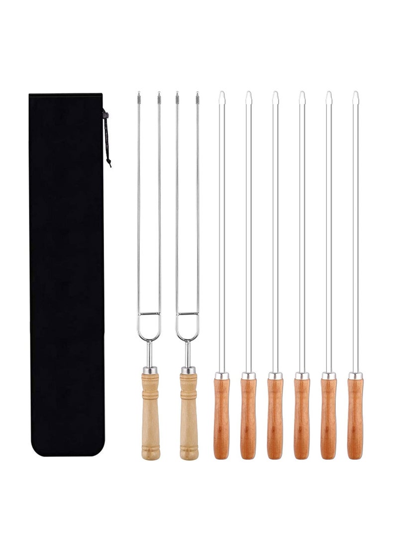 Y&D Metal Skewers for grilling Stainless Steel BBQ Sticks with Wooden Handle Kebab Skewer Campfire Roasting Bag Camping Bonfire Fireplace 8 PCS  - Image 1