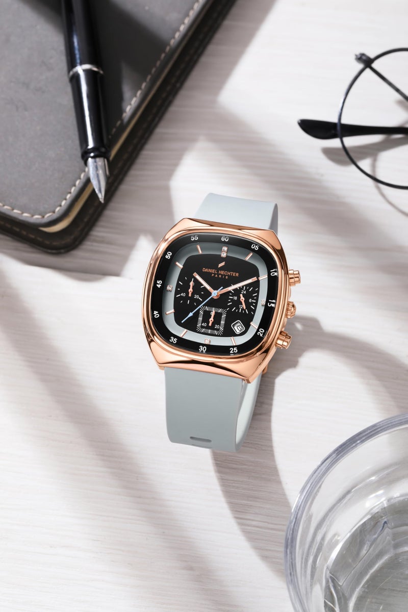Daniel Hechter Paris Bercy Collection Modern Multi Functional Watch for Men with Square Dial and Silicon Band - Image 3