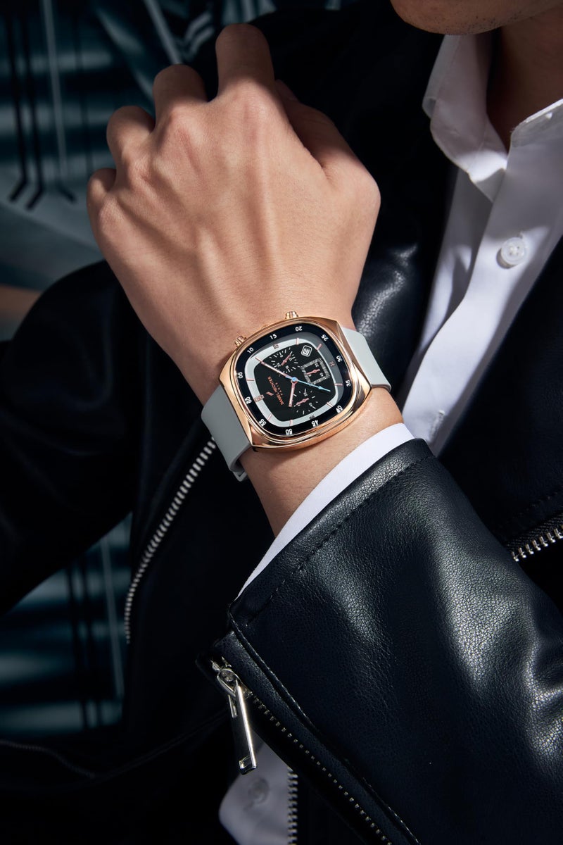 Daniel Hechter Paris Bercy Collection Modern Multi Functional Watch for Men with Square Dial and Silicon Band - Image 2
