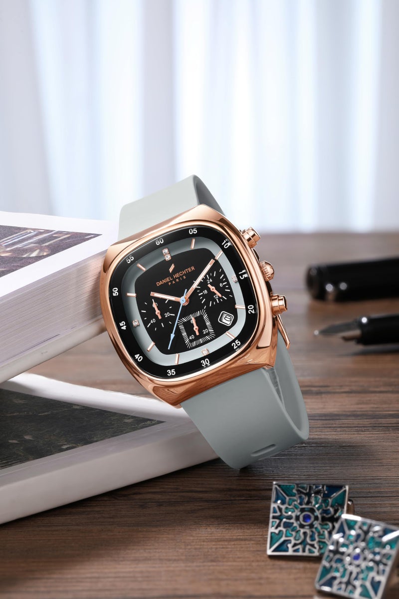 Daniel Hechter Paris Bercy Collection Modern Multi Functional Watch for Men with Square Dial and Silicon Band - Image 4
