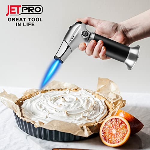 JETPRO Butane Kitchen Torch Lighter Cooking Refillable Torch with Adjustable Flame and Safety Lock for Desserts BBQ Kitchen (Butane Gas Not Included) (Sliver) - Image 2