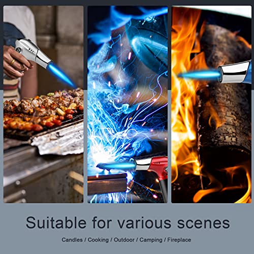 JETPRO Butane Kitchen Torch Lighter Cooking Refillable Torch with Adjustable Flame and Safety Lock for Desserts BBQ Kitchen (Butane Gas Not Included) (Sliver) - Image 5