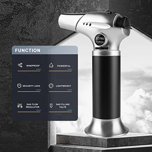 JETPRO Butane Kitchen Torch Lighter Cooking Refillable Torch with Adjustable Flame and Safety Lock for Desserts BBQ Kitchen (Butane Gas Not Included) (Sliver) - Image 4
