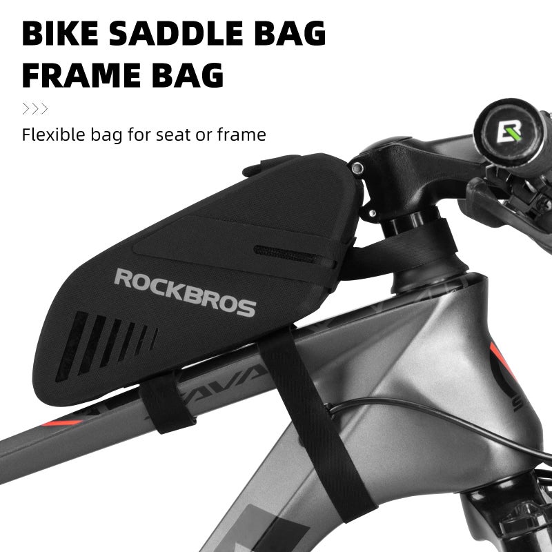 ROCKBROS Bike Seat Bag, Waterproof 0.6L Bike Seat Bag Frame Bag, Lightweight Bike Saddele Bag Top Tube Bag, Bike Accessories for Mountain MTB Road Foldable Bikes - Image 2