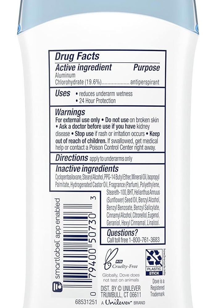 Dove Invisible Solid Antiperspirant Deodorant Stick for Women, Original Clean, 2.6 Ounce, Pack of 6 - Image 2