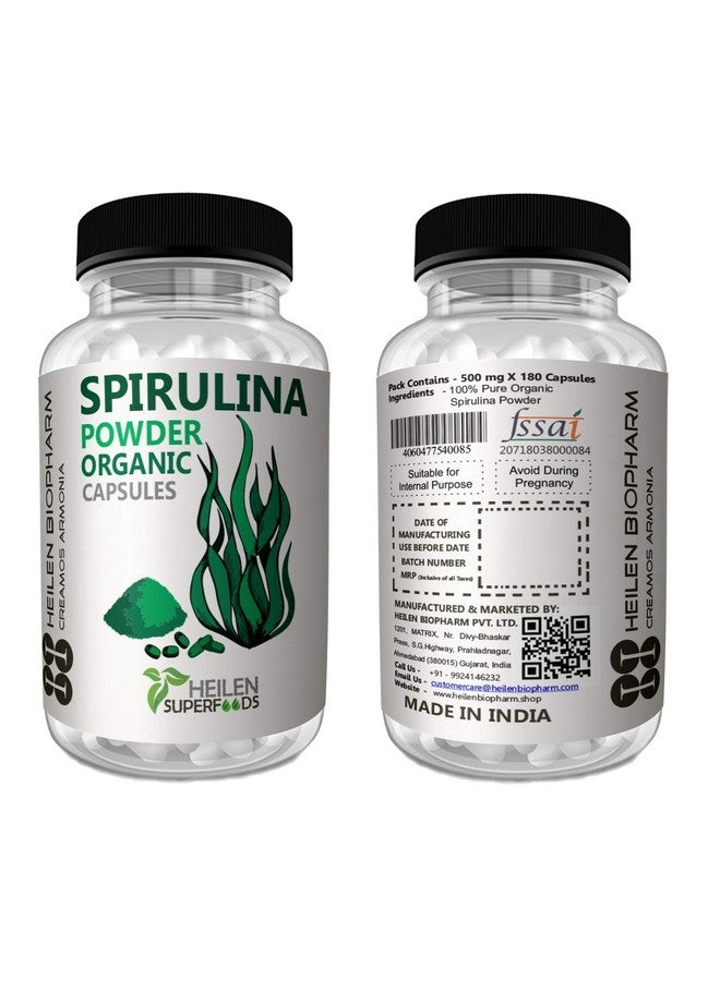 Heilen Biopharm Heilen Biopharm Spirulina Capsules For Natural Energy - 500 mg x 180 Capsules Per Bottle Pack of 2  - Image 2