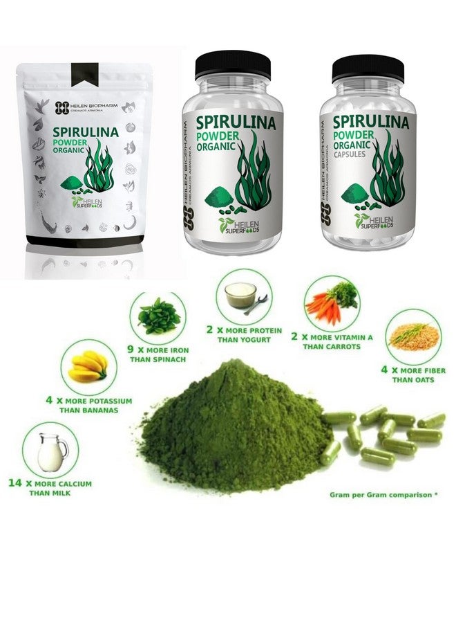 Heilen Biopharm Heilen Biopharm Spirulina Capsules For Natural Energy - 500 mg x 180 Capsules Per Bottle Pack of 2  - Image 3