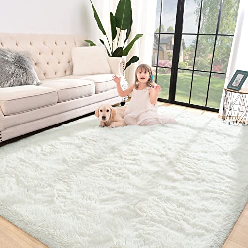 Jelymark Super Soft Shaggy Rug for Bedroom, 4x5.9 Feet Fluffy Carpet for Living Room, Fuzzy Indoor Plush Area Rug for Home Decor, Furry Floor Rugs for Dorm, Kids Nursery Rug for Girls, Cream White - Image 1
