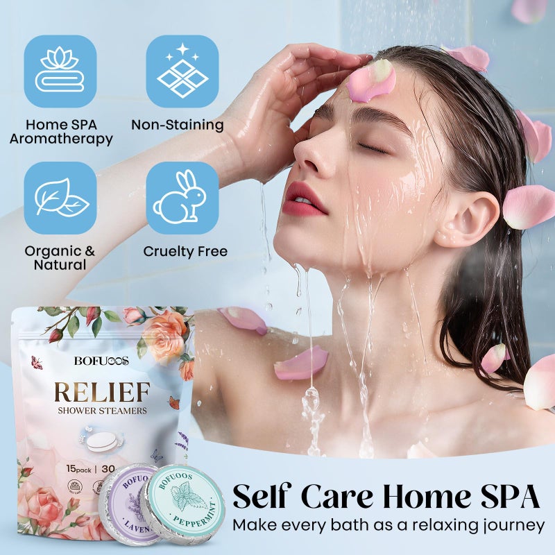 Bofuoos Shower Steamers Aromatherapy, Shower Bombs with Natural Essential Oils, Relax & Self Care Gifts for Women Her Wife Teen Girls Mom, Birthday Valentines Day Gifts -15 Tablets - Image 2