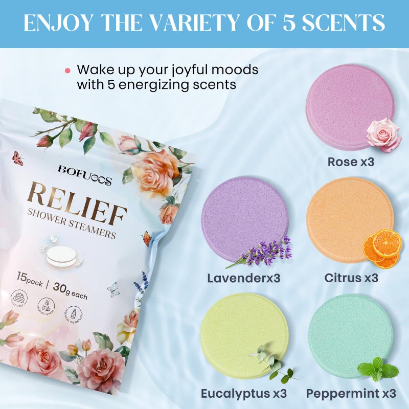 Bofuoos Shower Steamers Aromatherapy, Shower Bombs with Natural Essential Oils, Relax & Self Care Gifts for Women Her Wife Teen Girls Mom, Birthday Valentines Day Gifts -15 Tablets - Image 4