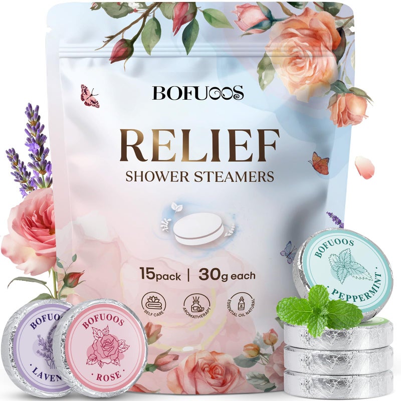 Bofuoos Shower Steamers Aromatherapy, Shower Bombs with Natural Essential Oils, Relax & Self Care Gifts for Women Her Wife Teen Girls Mom, Birthday Valentines Day Gifts -15 Tablets - Image 1