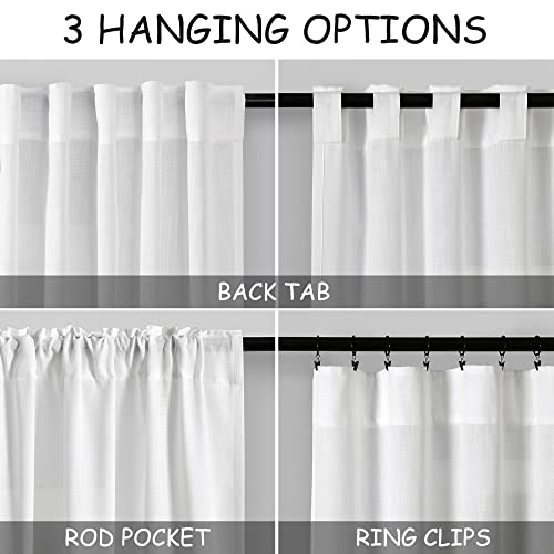 Nanspring Solid White Curtains 96 Inches Long 2 Panels Back Tab Sheer Linen Curtain Modern Farmhouse Coastal Decor Off White Cotton Textured Curtains 96 inch Length for Patio Sliding Door Office Bedroom - Image 4