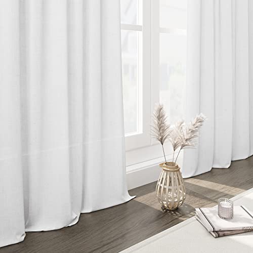 Nanspring Solid White Curtains 96 Inches Long 2 Panels Back Tab Sheer Linen Curtain Modern Farmhouse Coastal Decor Off White Cotton Textured Curtains 96 inch Length for Patio Sliding Door Office Bedroom - Image 2