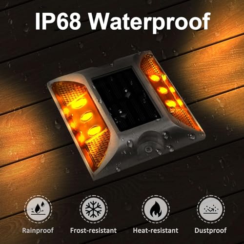 Aolyty Solar Driveway Dock Lights, IP68 Waterproof Solar Deck Light Outdoor Warning Step Lights Reflective Road Marker for Sidewalk Stair Garden Pathway Walkway (4 Pack, Yellow) - Image 5