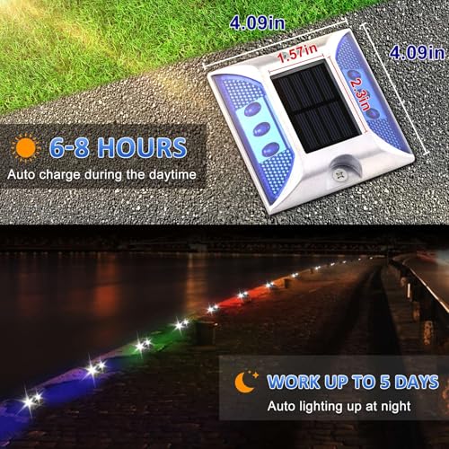 Aolyty Solar Driveway Dock Lights, IP68 Waterproof Solar Deck Light Outdoor Warning Step Lights Reflective Road Marker for Sidewalk Stair Garden Pathway Walkway (4 Pack, Yellow) - Image 4