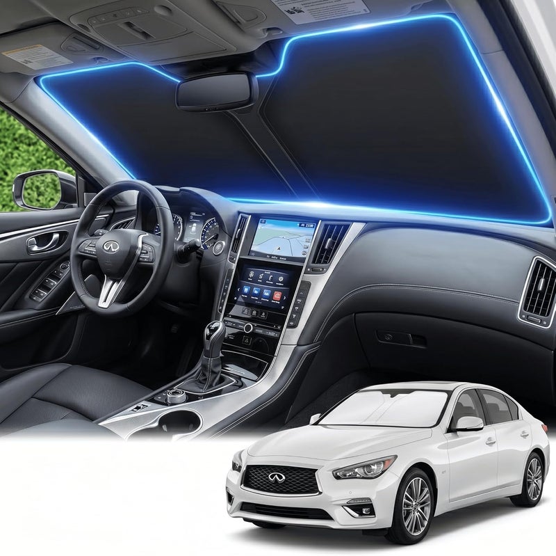 AuyNeas Windshield Sun Shade for Infiniti Q50 2014-2024 Sunshade Front Window Shade Custom Fit Q50 Accessories Sun Visor Foldable Shade Blocks UV Rays Accessories - Image 1