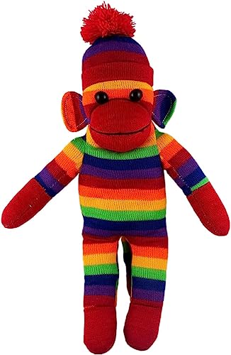 Made By Aliens Adorable Sock Monkey The Original Traditional Hand Knitted Stuffed Animal Toy Giftfor Kids Babies Teens Girls and Boys Baby Doll Present Puppet 16 Rainbow - Image 1
