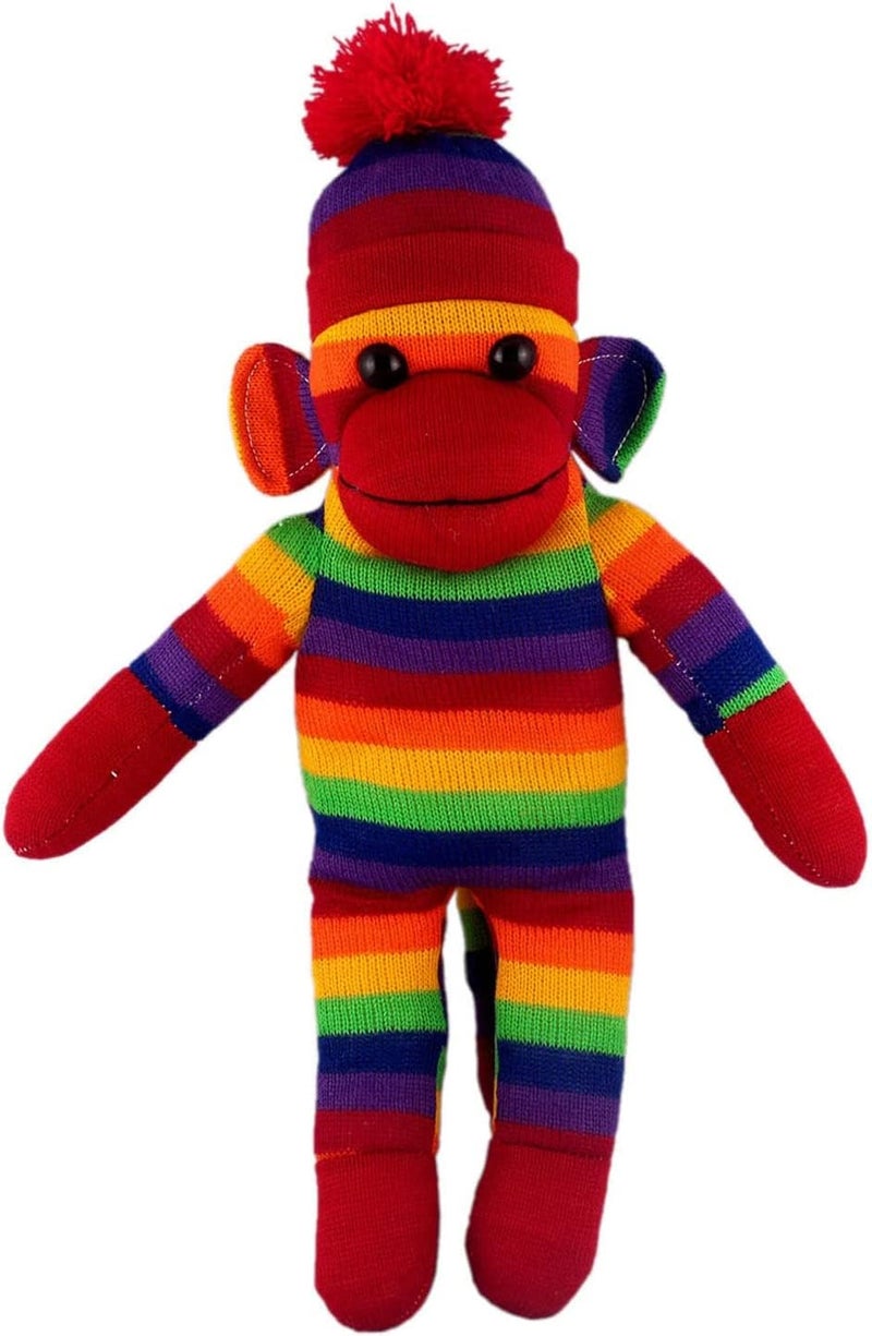 Made By Aliens Adorable Sock Monkey The Original Traditional Hand Knitted Stuffed Animal Toy Giftfor Kids Babies Teens Girls and Boys Baby Doll Present Puppet 16 Rainbow - Image 3