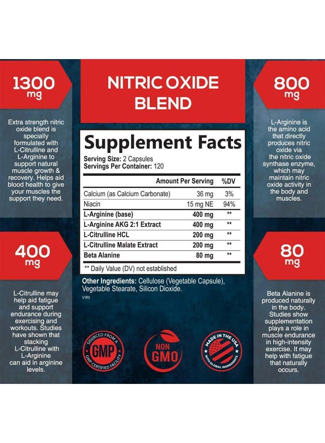 SilverOnyx Extra Strength Nitric Oxide Supplement 3X Strength L Arginine, Citrulline Malate, AAKG, Beta Alanine - Premium Muscle Supporting Nitric Booster - Natural Energy & Heart Health Support - 240 Capsules  - Image 2