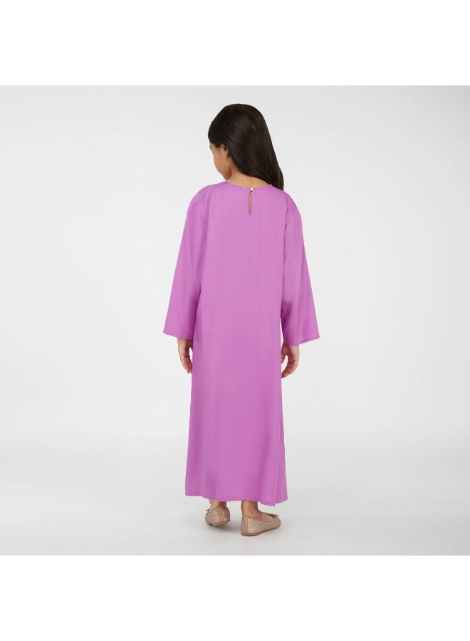 Linelle Kids Jalabiya -  Maxi with Scalloped V-Neck and Floral Embellishments - Image 3