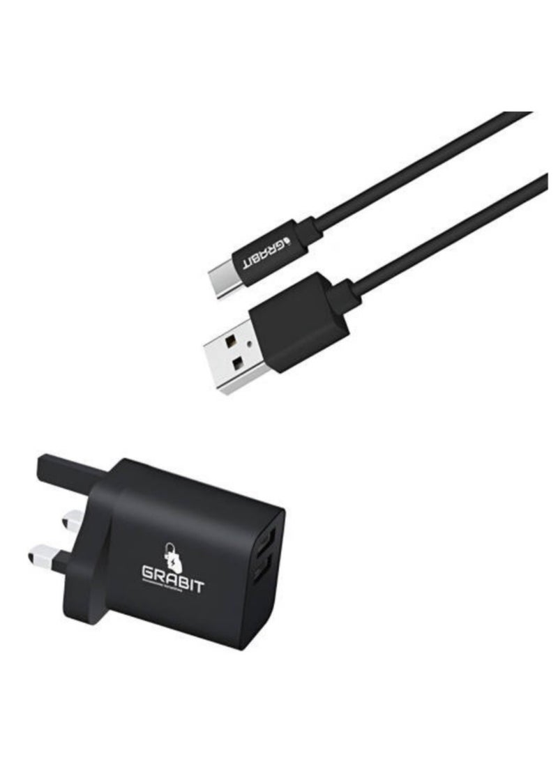 GRABIT - GRABIT GTC 12W Dual USB Wall Charger With USB-A to Type C Cable, 1 Meter Length - Image 1