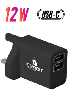 GRABIT GTC 12W Dual USB Wall Charger With USB-A to Type C Cable, 1 Meter Length