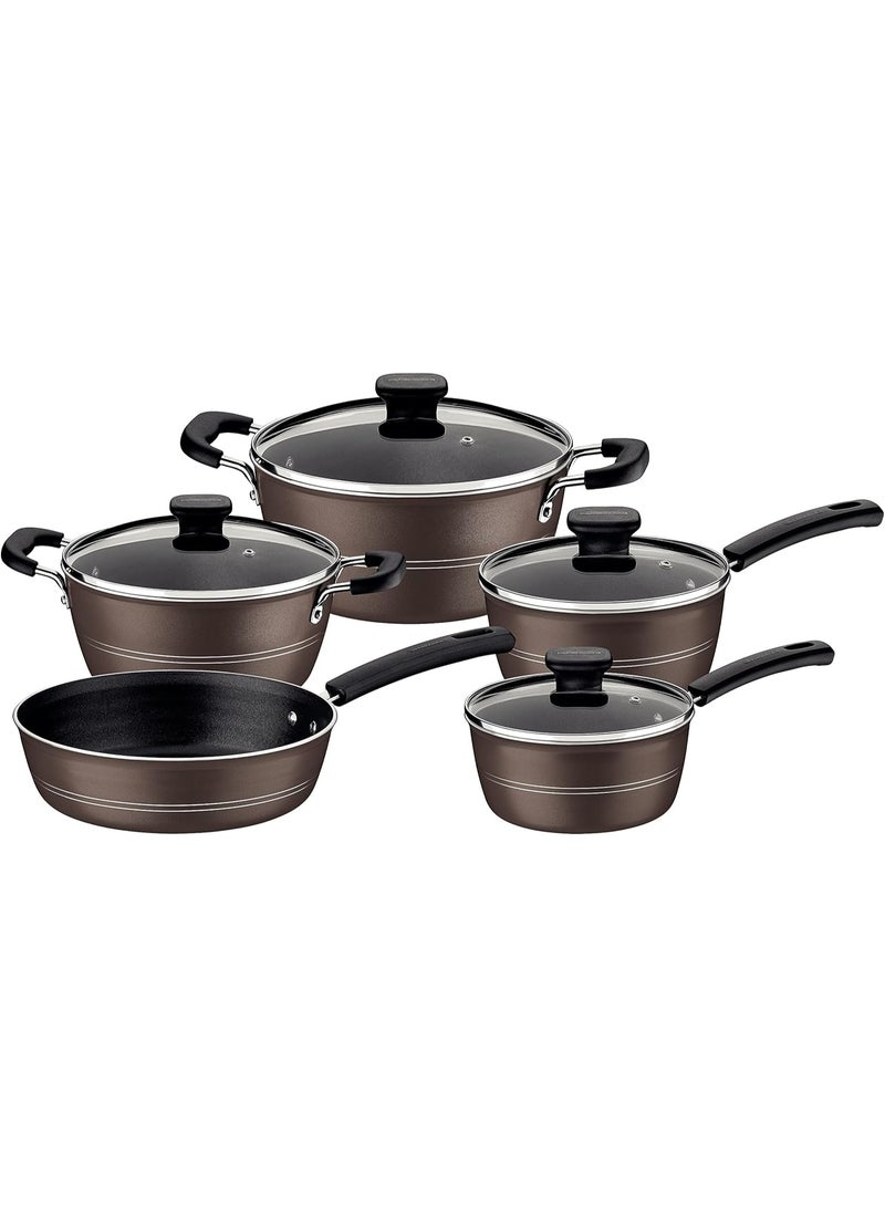 TRAMONTINA Tramontina Sicilia Hazelnut 9 Pieces Aluminum Cookware Set with Interior and Exterior Starflon Excellent PFOA Free Nonstick Coating 