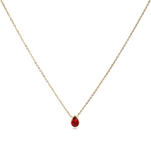 Badu 18K Gold red Created Gemstones 7x10mm teardrop Necklace for Women Solitaire Cubic Zirconia Jewelry Mothers Day Anniversary Birthday Gifts for Mom Girls Wife Her (red teardrop) - Image 1