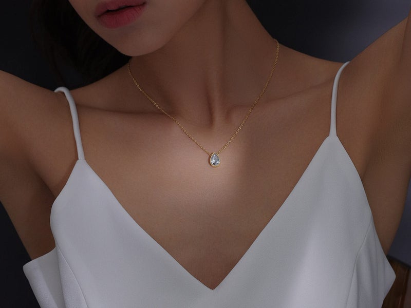 Badu 18K Gold red Created Gemstones 7x10mm teardrop Necklace for Women Solitaire Cubic Zirconia Jewelry Mothers Day Anniversary Birthday Gifts for Mom Girls Wife Her (red teardrop) - Image 4