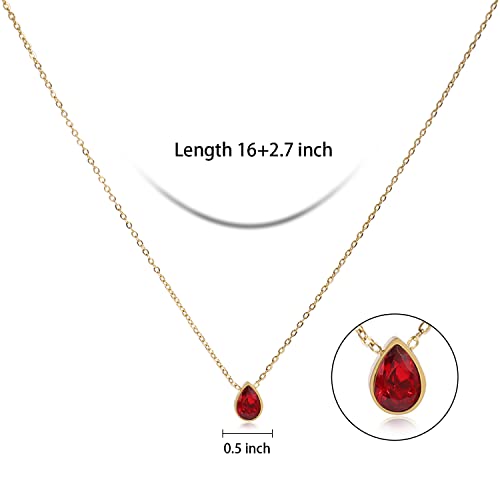 Badu 18K Gold red Created Gemstones 7x10mm teardrop Necklace for Women Solitaire Cubic Zirconia Jewelry Mothers Day Anniversary Birthday Gifts for Mom Girls Wife Her (red teardrop) - Image 2