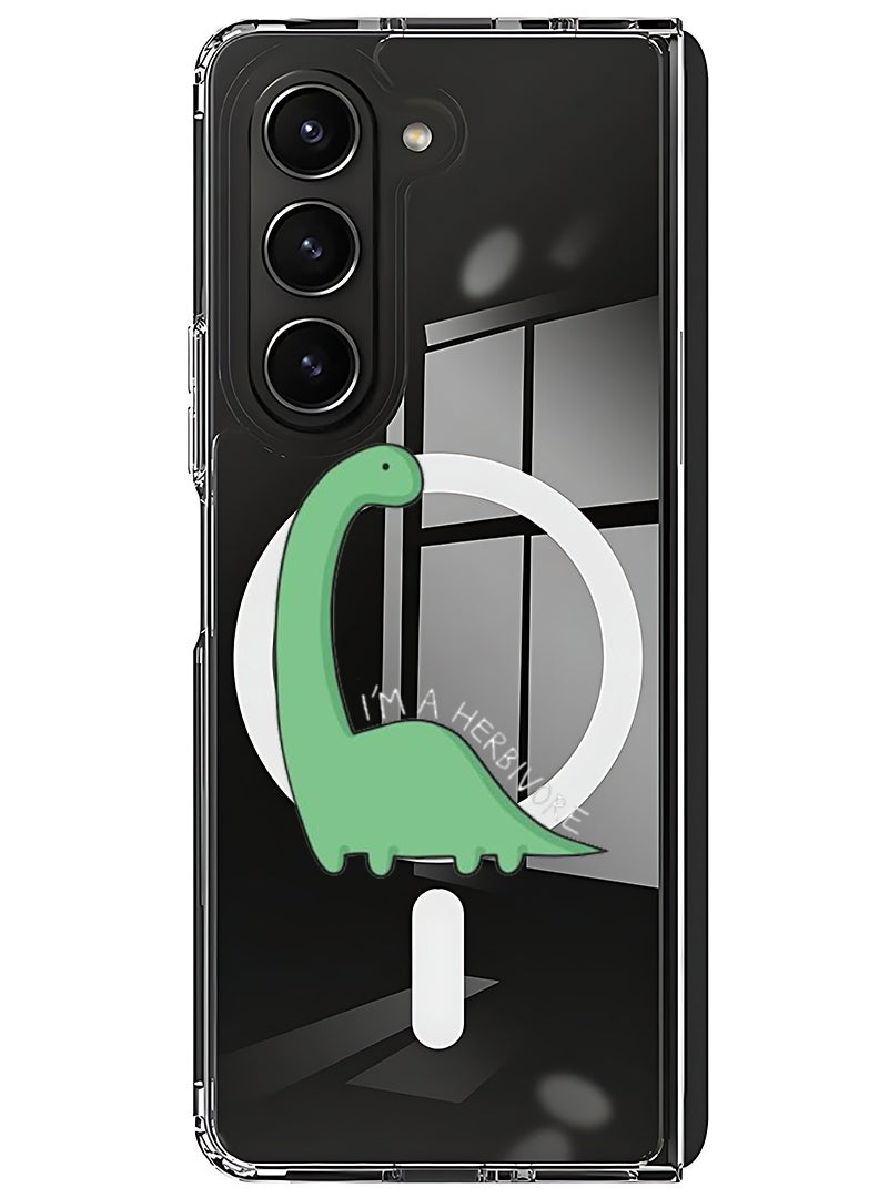 Theodor Magnetic Case for Samsung Galaxy Z Fold 6 Compatible with MagSafe Wireless Charging, Shockproof Phone Bumper Cover Dino - White - Image 1