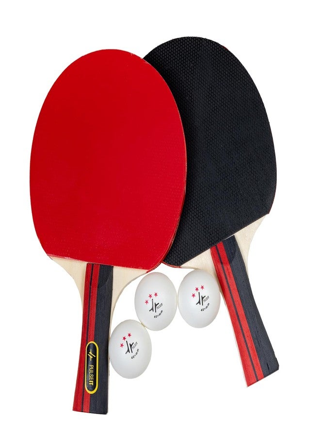 PulseITDriveKit Table Tennis Kit. 2 Premium TT Bats + 3 Ping Pong Balls + Case. Indoor & Outdoor Play. Ergonomic Grip Handles, Spin, Speed & Control Racket Set. Beginners, Kids & Professionals(B&R&W) - Image 1