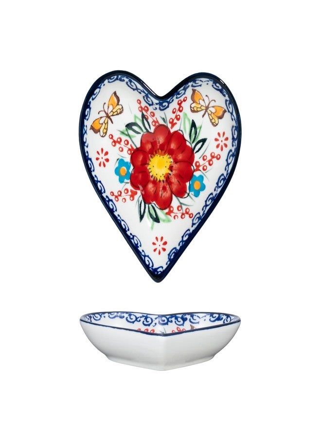 silesia Handmade Jewelry Tray, 4.5" Ceramic Hand-Painted Jewelry Dish, Ring Dish, Small Key Bowl for Rings Earrings Necklaces Watch Keys, Christmas Birthday Mother's Day Gift for Women, Flowers Red - Image 1