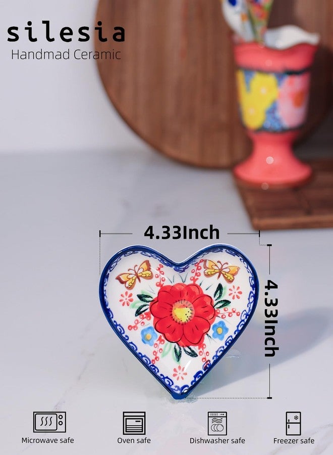 silesia Handmade Jewelry Tray, 4.5" Ceramic Hand-Painted Jewelry Dish, Ring Dish, Small Key Bowl for Rings Earrings Necklaces Watch Keys, Christmas Birthday Mother's Day Gift for Women, Flowers Red - Image 4