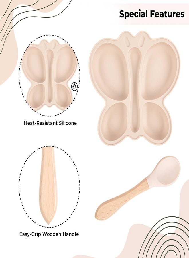 بيمبيكا طقم أدوات مائدة سيليكون أساسي لتغذية الأطفال من بيمبيكا، بتصميم فراشة، مناسب لتدريب الأطفال الرضع على تناول الطعام - (عبوة من قطعتين) (بيج) - Image 5