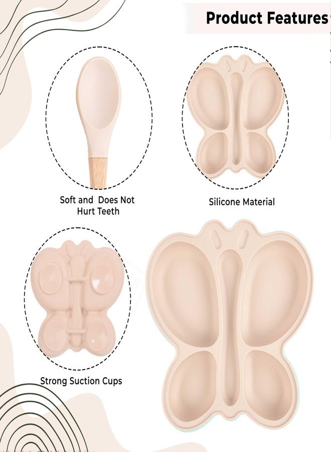 بيمبيكا طقم أدوات مائدة سيليكون أساسي لتغذية الأطفال من بيمبيكا، بتصميم فراشة، مناسب لتدريب الأطفال الرضع على تناول الطعام - (عبوة من قطعتين) (بيج) - Image 4