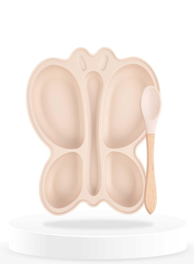 بيمبيكا طقم أدوات مائدة سيليكون أساسي لتغذية الأطفال من بيمبيكا، بتصميم فراشة، مناسب لتدريب الأطفال الرضع على تناول الطعام - (عبوة من قطعتين) (بيج) - Image 1