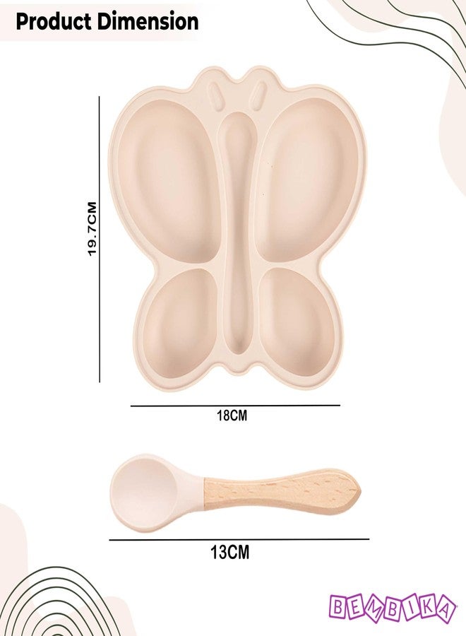بيمبيكا طقم أدوات مائدة سيليكون أساسي لتغذية الأطفال من بيمبيكا، بتصميم فراشة، مناسب لتدريب الأطفال الرضع على تناول الطعام - (عبوة من قطعتين) (بيج) - Image 3