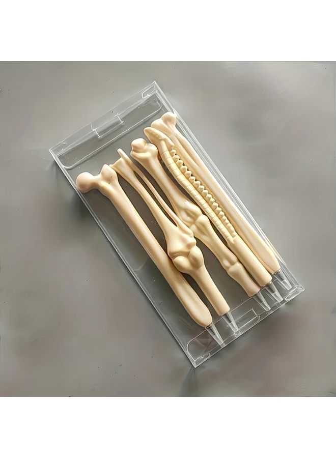 مجموعة من 5 أقلام قابلة للسحب على شكل عظام بتصميم بيضوي مريح وطرف متوسط - Image 1