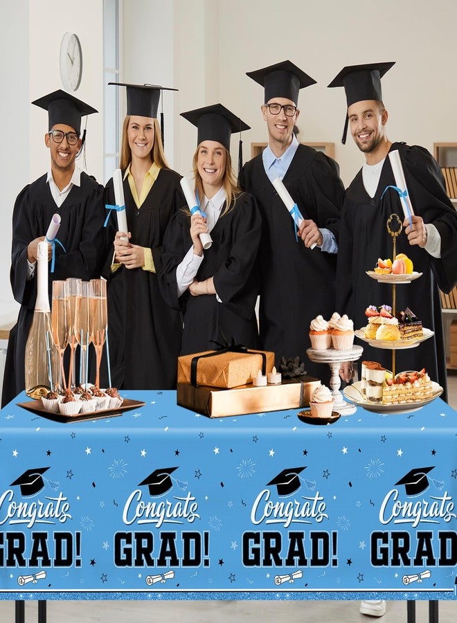 Peghoqu 2026 Graduation Decorations Tablecloth,2pcs Light Blue and White Class of 2026 Party Tablecloth Congrats Grad Disposable Plastic Table Cover for Graduation College Party Decor Supplies,54"x108" - Image 4