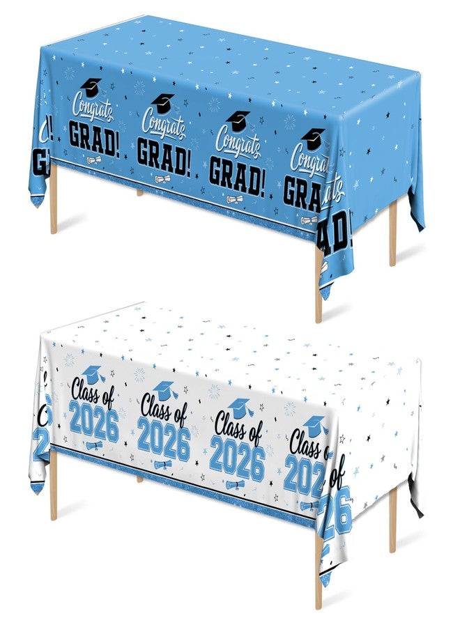 Peghoqu 2026 Graduation Decorations Tablecloth,2pcs Light Blue and White Class of 2026 Party Tablecloth Congrats Grad Disposable Plastic Table Cover for Graduation College Party Decor Supplies,54"x108" - Image 1
