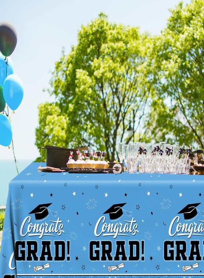 Peghoqu 2026 Graduation Decorations Tablecloth,2pcs Light Blue and White Class of 2026 Party Tablecloth Congrats Grad Disposable Plastic Table Cover for Graduation College Party Decor Supplies,54"x108" - Image 2