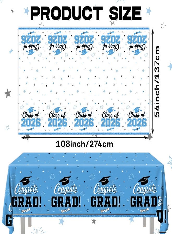 Peghoqu 2026 Graduation Decorations Tablecloth,2pcs Light Blue and White Class of 2026 Party Tablecloth Congrats Grad Disposable Plastic Table Cover for Graduation College Party Decor Supplies,54"x108" - Image 3