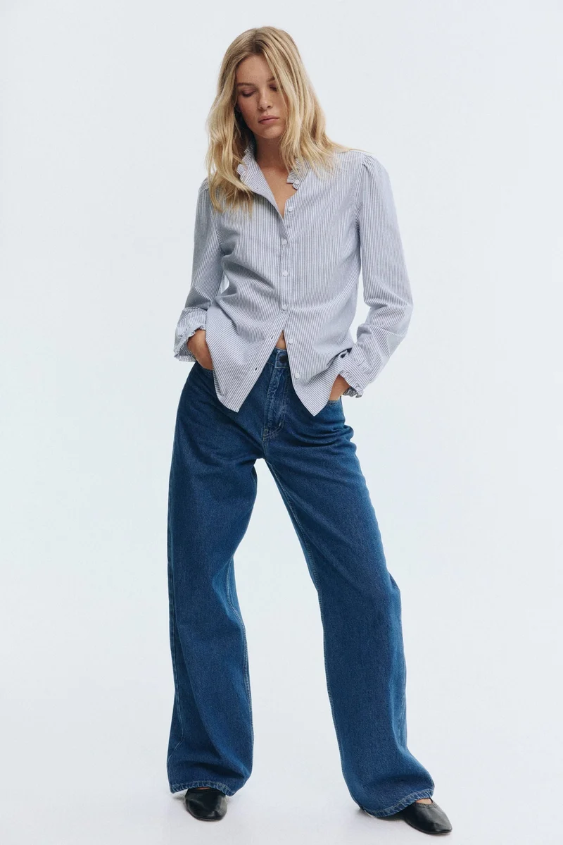 H&M Frill-trimmed Oxford blouse