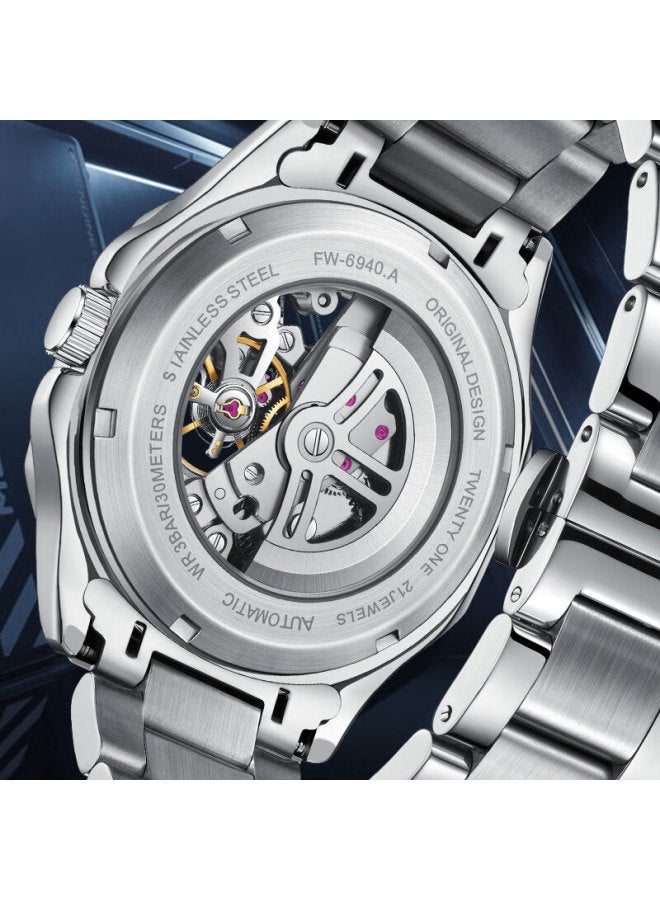 Mark Fairwhale Men's Fully Automatic Mechanical Watch, Business Sports Watch, Chinese New Year Gift For Boyfriend, Silver Color - Image 3